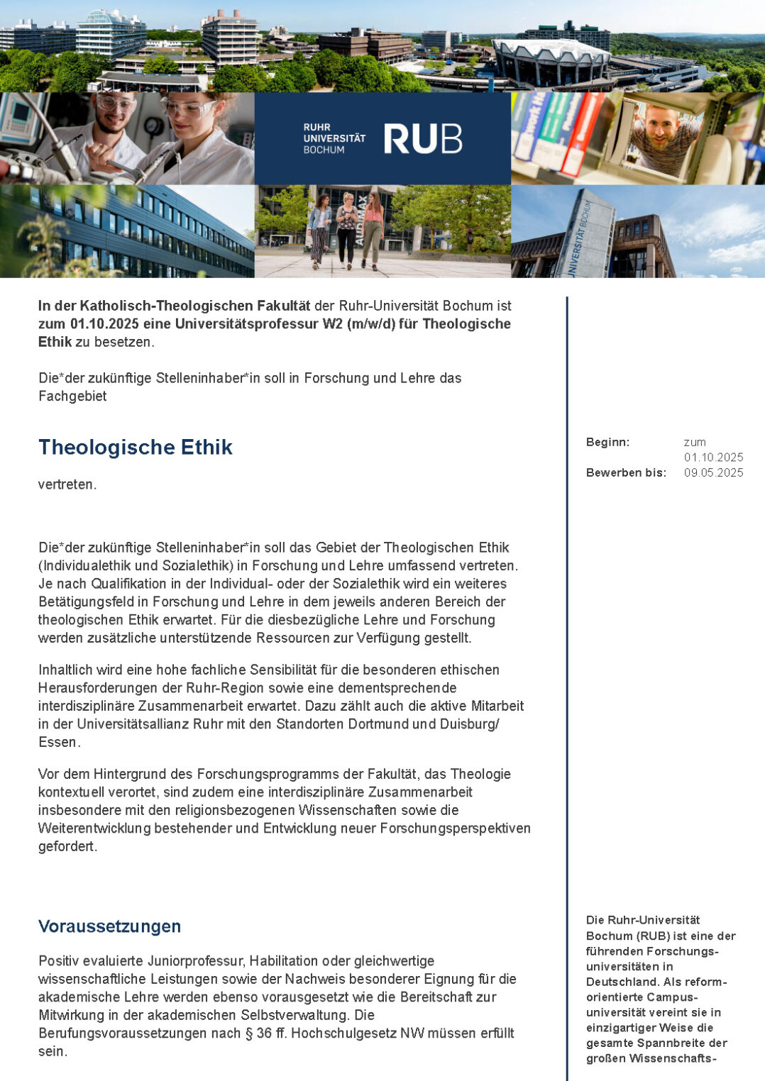 W2-Professur für Theologische Ethik